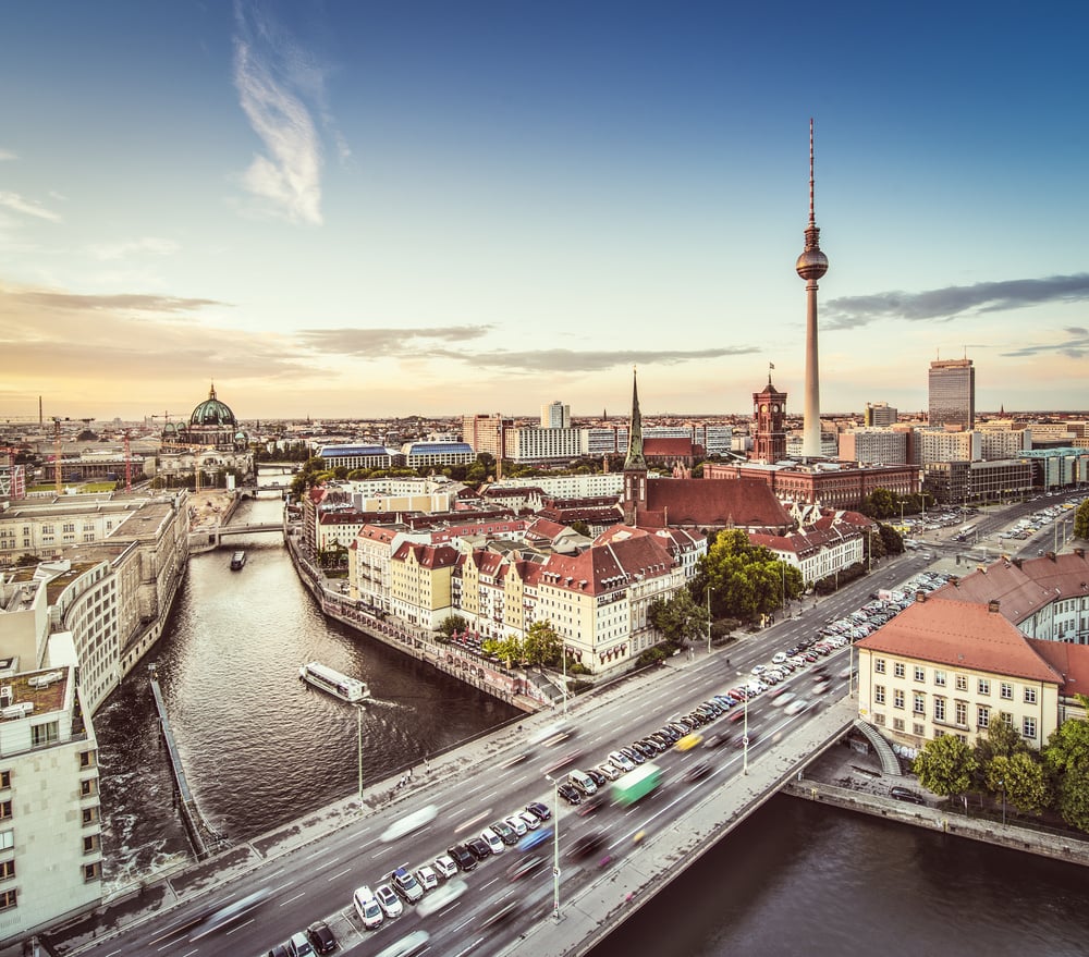 Berlin, Germany viewed from above the Spree River.